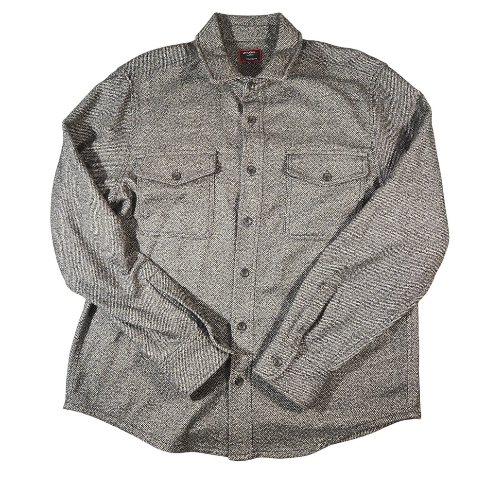 UNTUCKit Shirt Mens X-Large Navy Gray Mcgwire Button Down Long Sleeve Shacket
